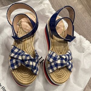 Gucci Blue and White Checkered Platform Sandals